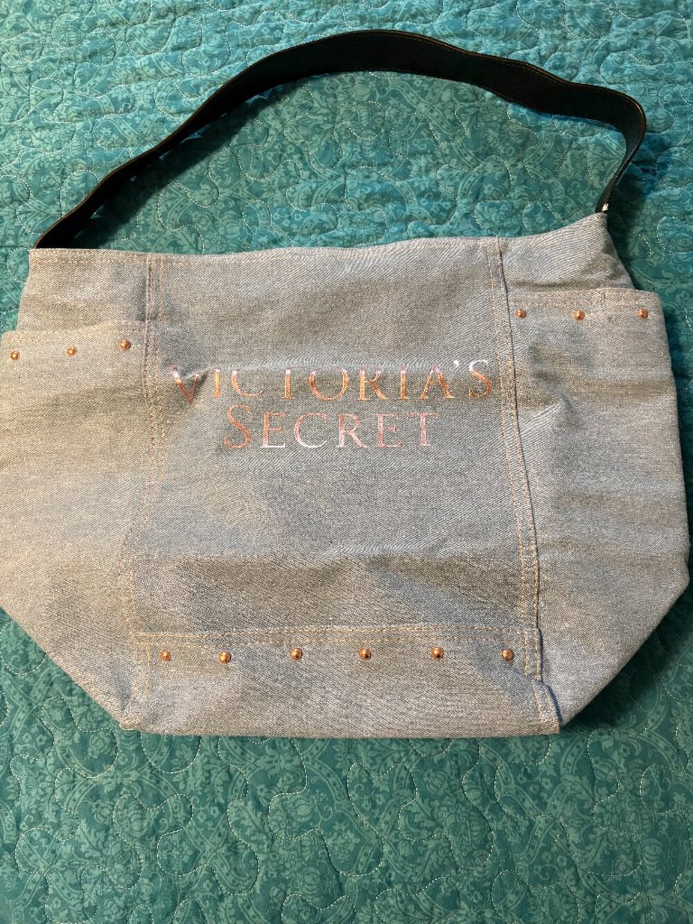 Victoria's Secret Denim and Rose Gold Studded Tote. NWOT